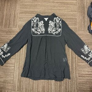 Solitaire Black Blouse with White Embroidery Buttons